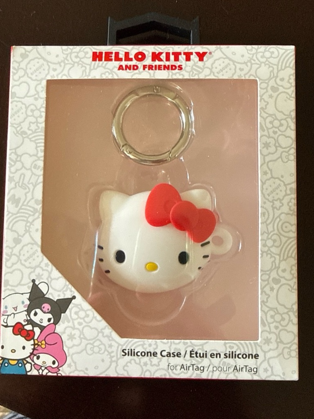 Hello Kitty Silicone AirTag Holder - White Hello Kitty Face with Red Bow